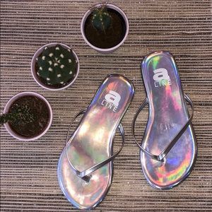 aLine Silver Iridescent Sandals